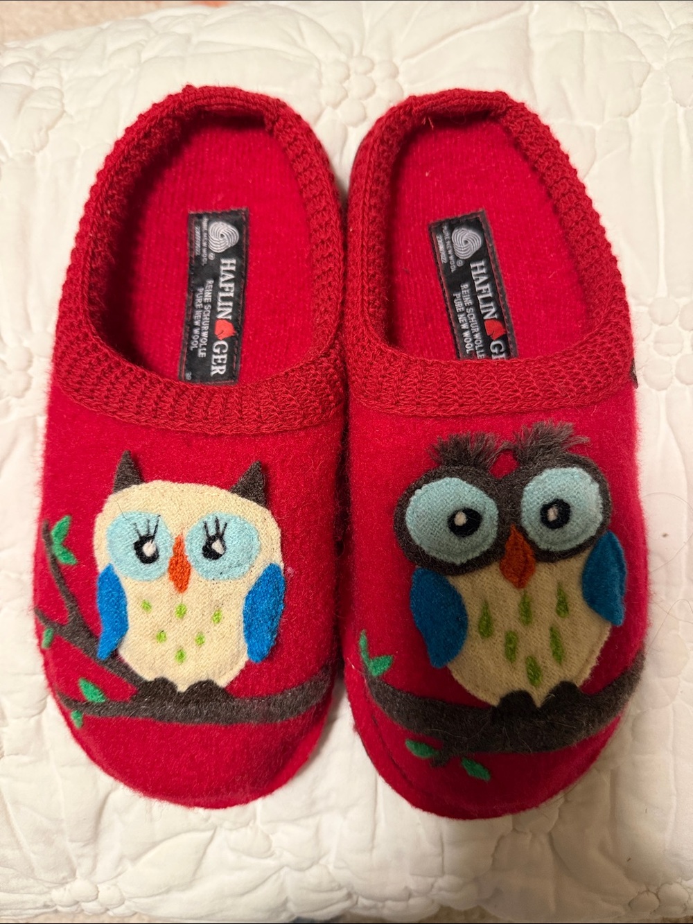 Haflinger Red Wool Owl Slip-On Slippers